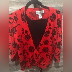 Cathy Daniels Red and Black Floral Tank/Cardigan